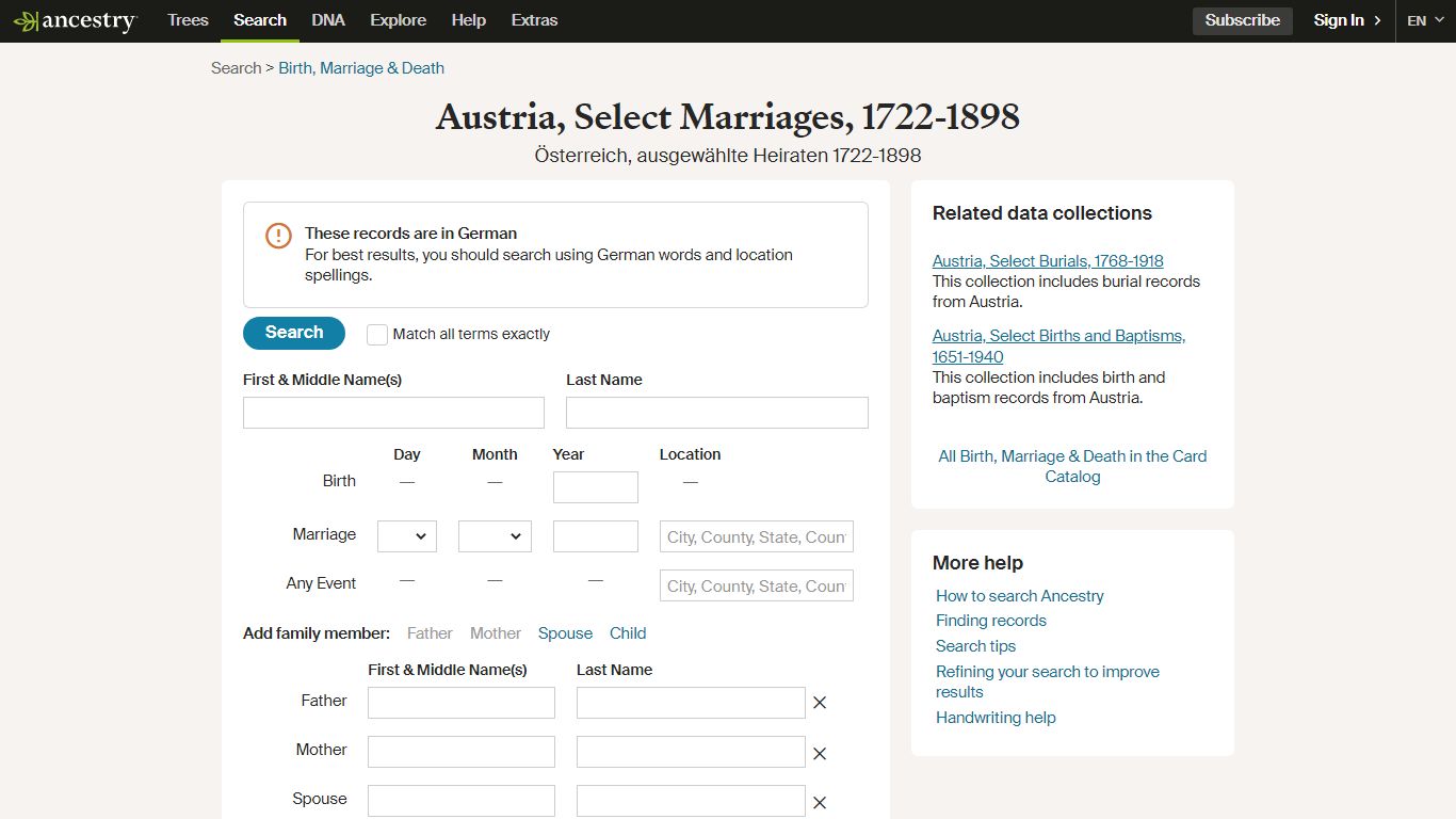 Austria, Select Marriages, 1722-1898 - Ancestry.com